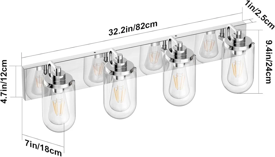 Ralbay Farmhouse Bathroom Vanity Light Fixtures 4 Light Chrome Clear Glass - Image 3 of 4