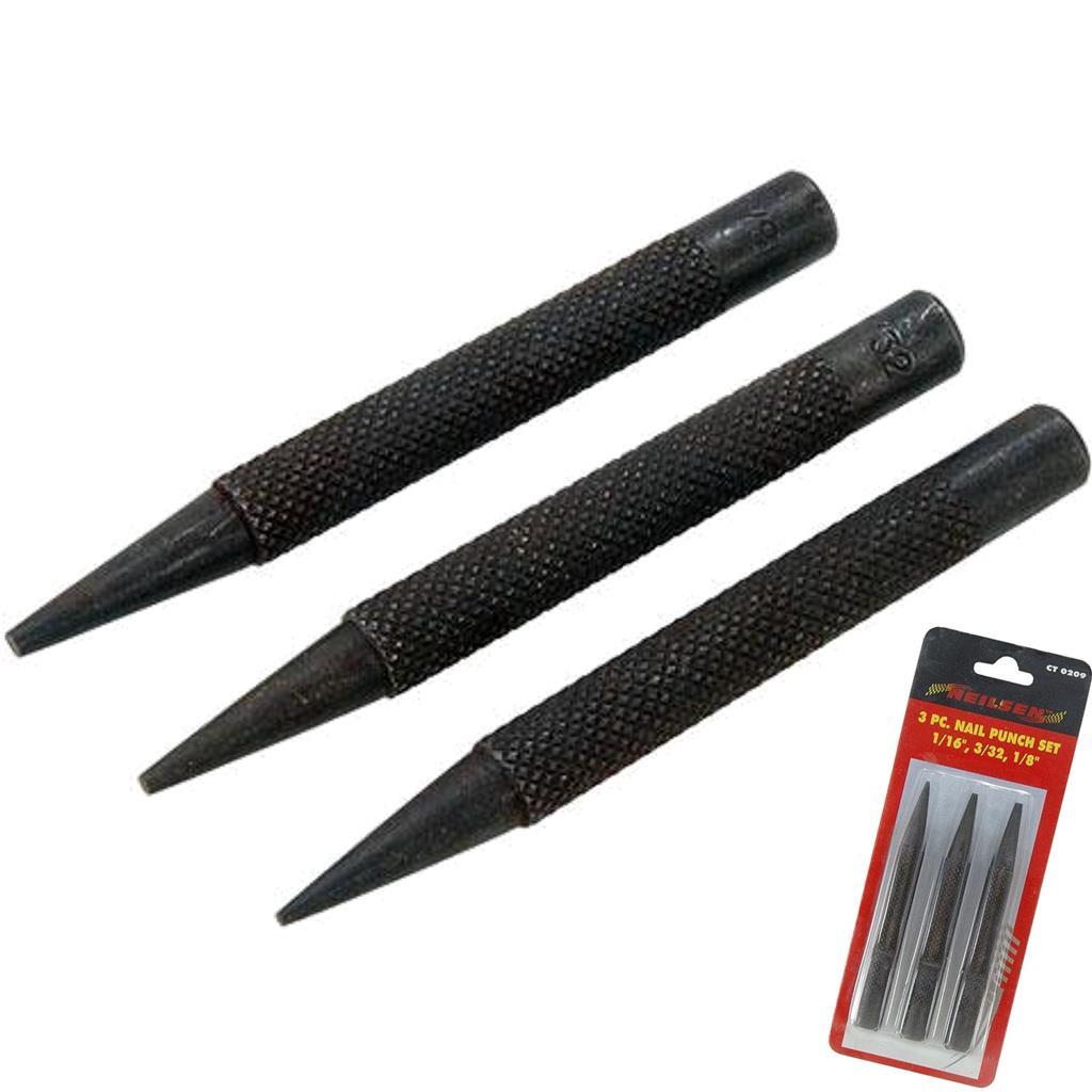 Neilsen 3pc Nail Punch Hand Tools Mechanical Metal Holes Drill Punches Set