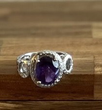 Sterling Silver 5 Carat Amethyst Ring Size 7.75. 8021