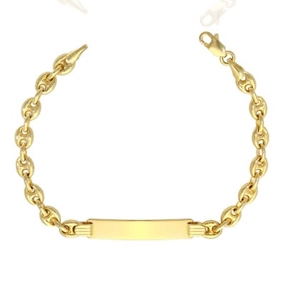6'' Baby Childrens KIDS Puffed Mariner Anchor ID Bracelet Real 14K Yellow Gold