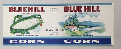 ADVERTISING Label Blue Hill Corn Olney Floyd Oneida  New York Lee Center