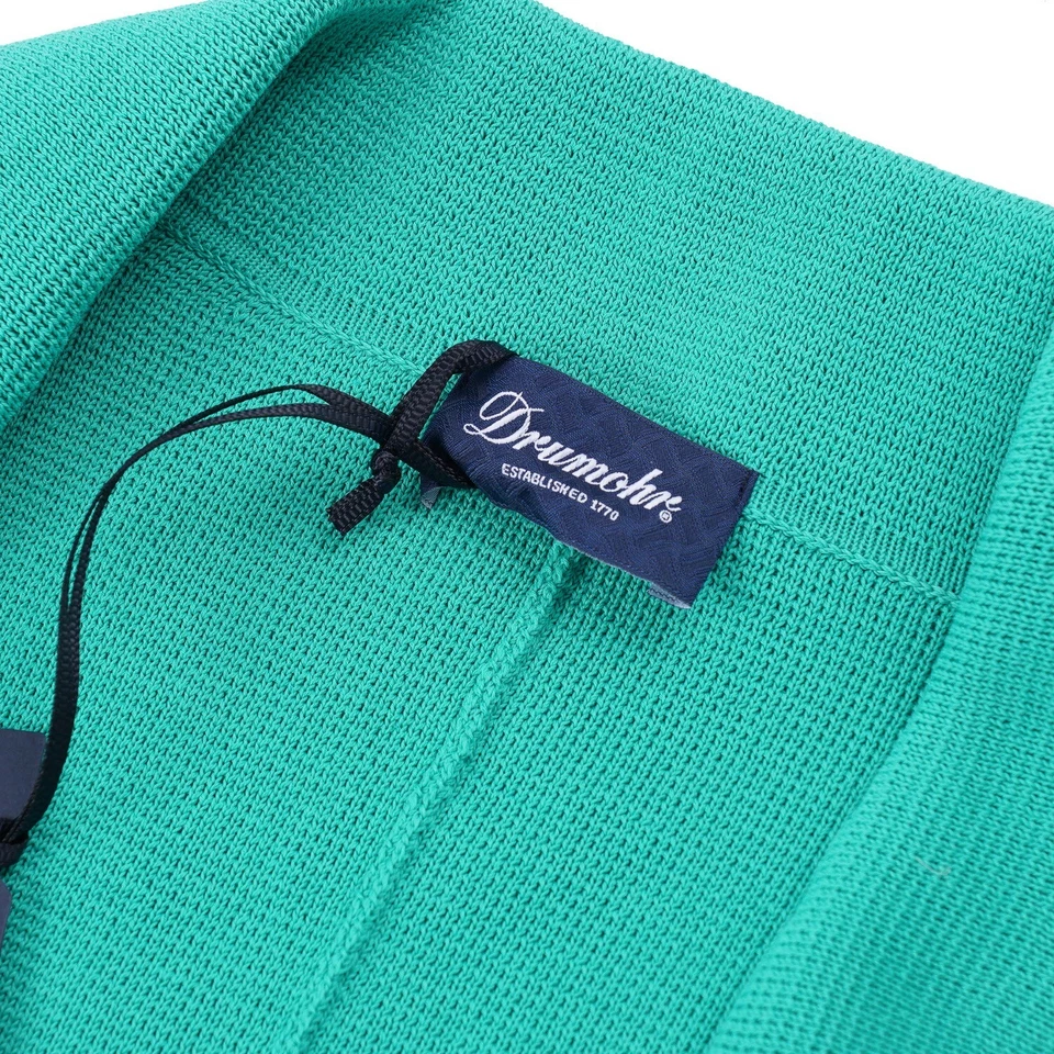 Cárdigan suéter-blazer de algodón tejido verde aguamarina Drumohr L nuevo con etiquetas Foto 3 de 4