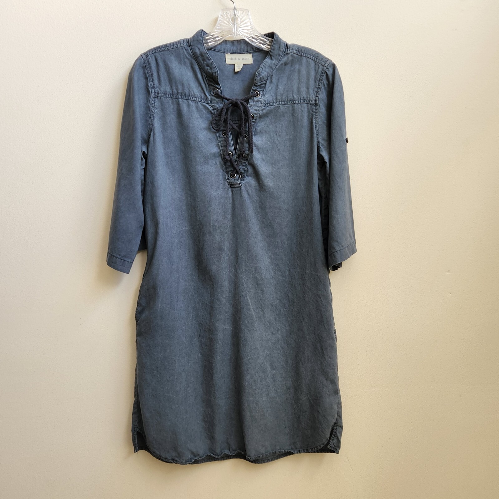 Cloth & Stone Anthropologie Shirt Dress Womens XSmall Gray Lace Up 3/4 Roll Tab