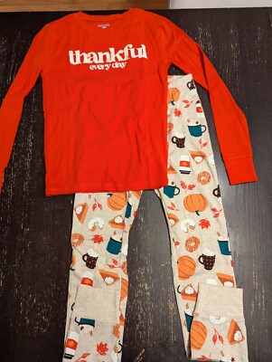 Old Navy Thankful Fall Holiday Pumpkin Pajamas Sleepwear Kids Size XL(12) 