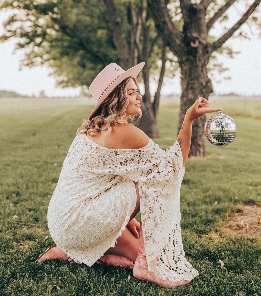 Boho Crochet Lace Bell Sleeve Dress Hippy Wedding Elopement Beach Wedding Dress - Image 2 of 4