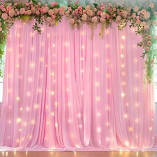 Pink Backdrop Curtains with Lights for Parties10x10FT Wrinkle Free Polyester ...