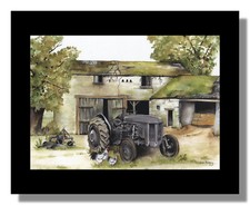 Ferguson TE20 tractor and plough Cornish farmyard framed picture free p&p UK
