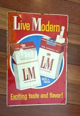 VINTAGE L&M LIVE MODERN 18  EMBOSSED METAL SIGN CAR GAS OIL TOBACCO CIGARETTE
