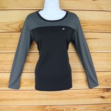 Champion Performance Long Sleeve Activewear Shirt Womens Sz M Black Gray Stretch