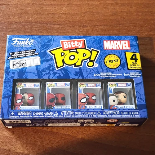 Funko Bitty Pop Marvel's Spider-Man 4-Pack W/ Peter Parker CHASE NIB