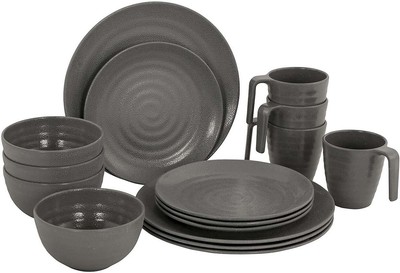 Bo-Camp Stone Geschirrset, 16-teilig, Melamin, grau