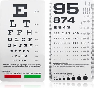 Pocket Eye Chart Dual Sided Snellen & Rosenbaum Vision Tester for Home,... 