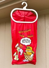 Vintage 1978 Garfield and Odie Large Red Vinyl Laundry Hanging Bag Garment Bag