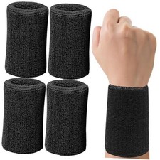 6 Inch Wrist Sweatbands Tennis Wrist Bands Absorbent Sweat Band for Men Black