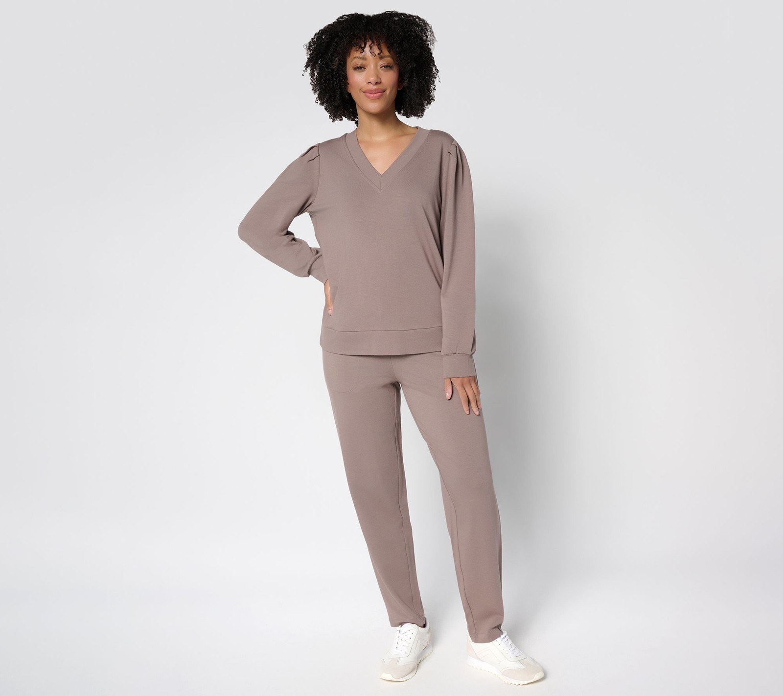 Anybody Women's Plus Sz Set 3X Cozy Knit French Terry Top & Pants Brown A702390