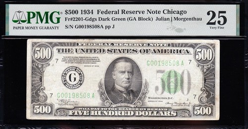 VERY NICE Bold & Crisp VF 1934 $500 *CHICAGO* FRN bill! PMG 25! FREE SHIP! 98508 - Picture 2 of 3