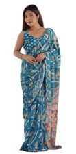 Women  s Chinon Digital Printed Saree with Unstitched Blouse Piece