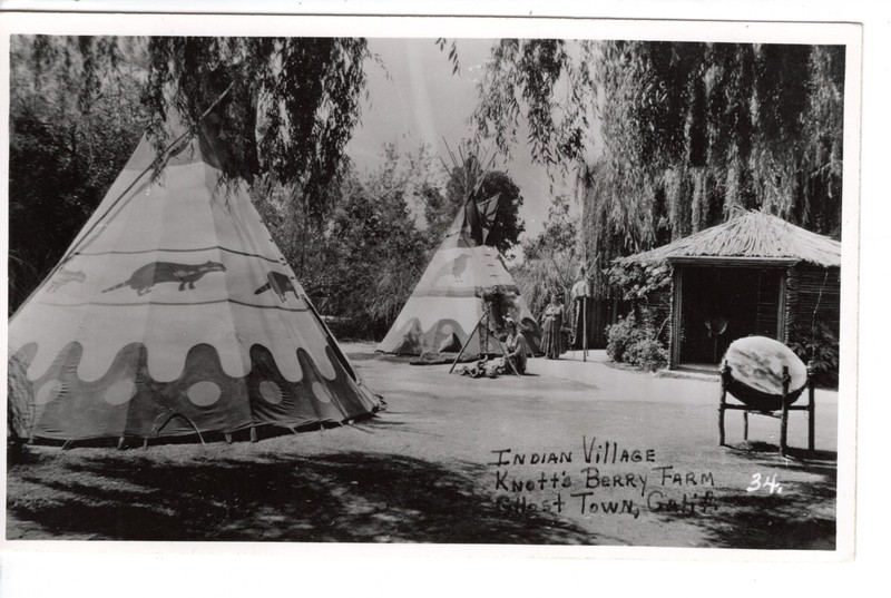 Indian Village-Teepee-Knott's Berry Farm-California-Vintage Real Photo Postcard
