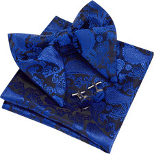 Fashion New Paisley Adjustable Pre-tied Big Bow Tie and Black/Royal Blue