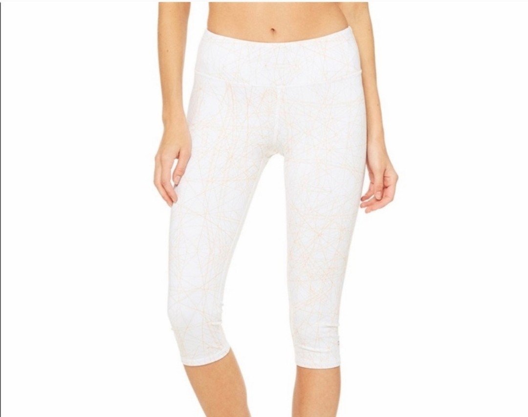 Alo Yoga Capri Leggings White Orange Geometric Pattern Womens Size Small