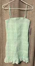 NWT Stretchy Size Medium Green & White Checkered Print Sundress By Wild Fable