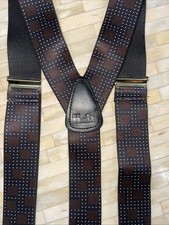 Hold Up Black Brown Suspenders Y-Back Leather Ends Black Clips Gold Hardware