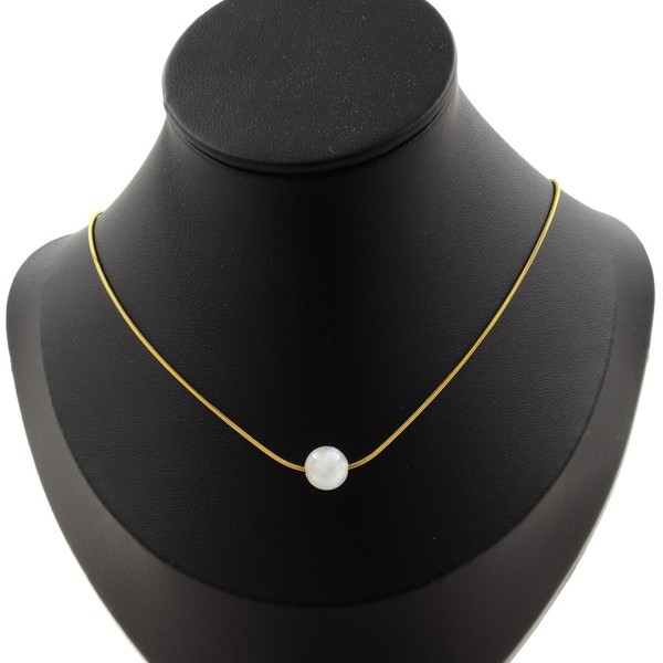 Halskette Mit 1 Perle Selenit Aus Marokko 8 Mm Kette Aus Vergoldetem Edelstahl-image