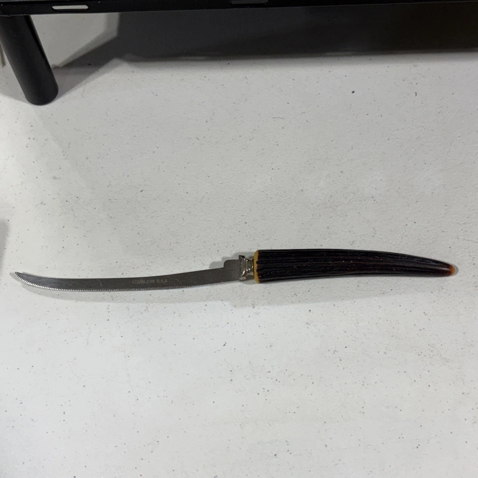 Vintage 9” Serrated Utility Knife Faux Horn Handle