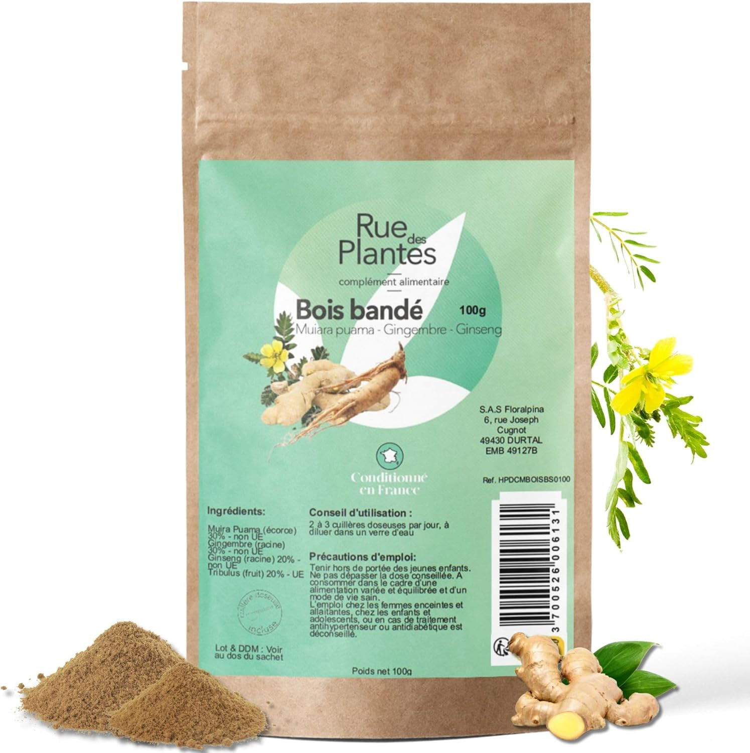 Bois Bandé Poudre 100G aphrodisiaque stimulant tonus sexuel homme et femme
