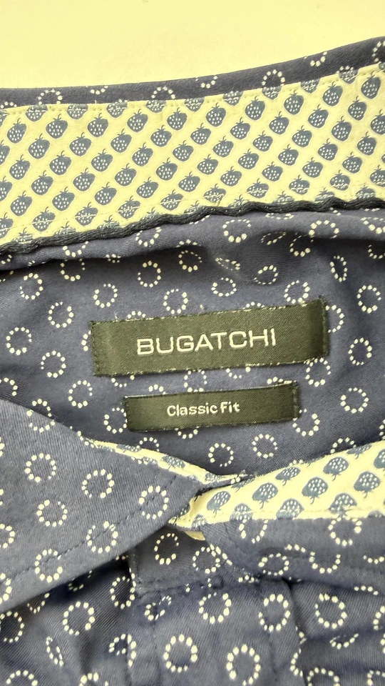 Bugatchi Shirt Mens XL Blue Classic Fit Short Sleeve Button Up Patterned Casual - Image 3 of 4