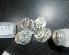 1955-D WASHINGTON SILVER QUARTER ROLL ~ BU ~BEAUTIFUL COINS~