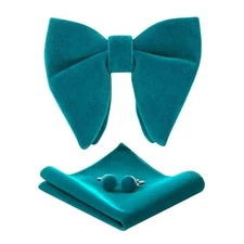  Mens Pretied Bowties Velvet Solid Color Adjustable Oversized Peacock Blue