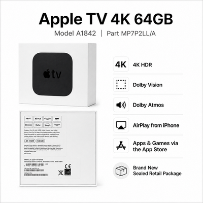 Apple TV (5th Generation) 4K HD Media Streamer (MP7P2LL/A) - Black