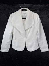Calvin Klein White Cotton Textured Blazer Jacket Size 8 Wide Lapel Snap Front