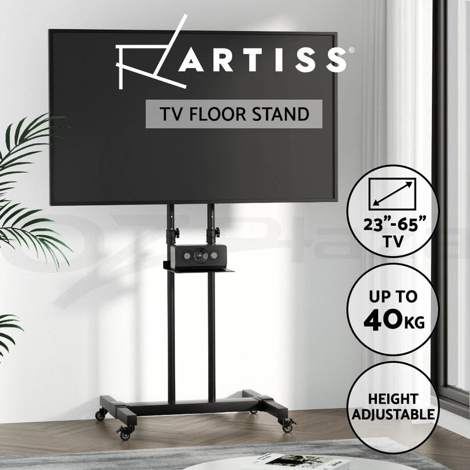 Artiss Steel Mobile TV Stand Cart Height-adjust up to 65" screens 40kg