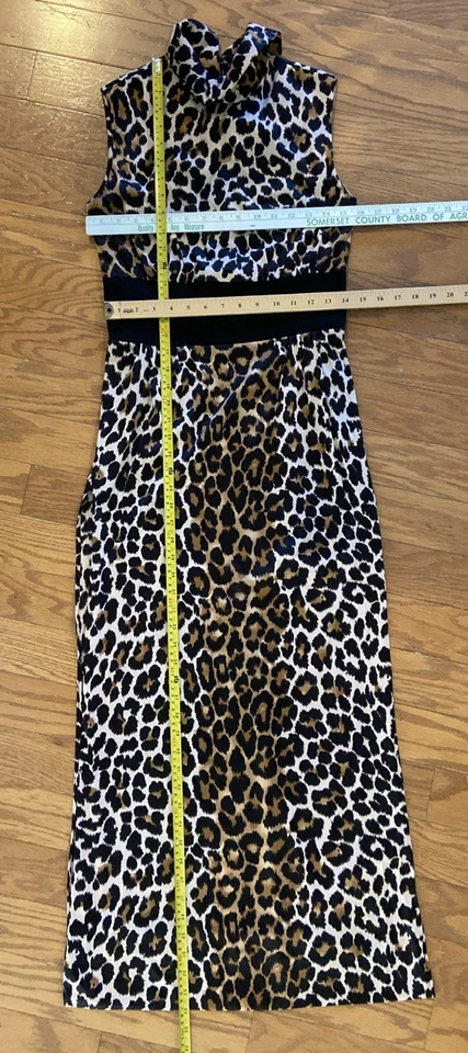 Vestido midi vintage con estampado de leopardo para mujer XSmall marrón negro capucha cuello Foto 3 de 4