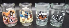 4 Welch's Disney Favorites Donald Mickey & Tom & Jerry Jelly Jars / Glasses