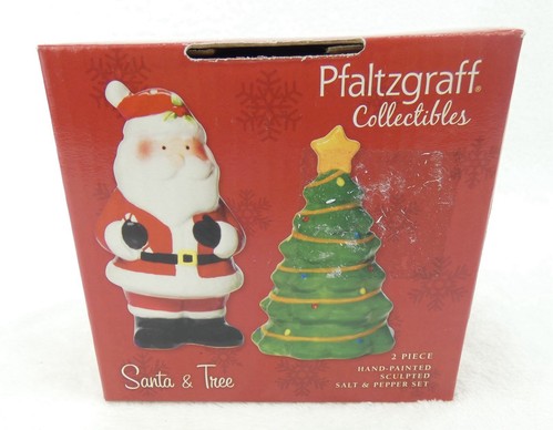 Pfaltzgraff Holiday Santa & Christmas Tree Salz & Pfeffer Set handbemalt NEU! - Bild 1 von 5
