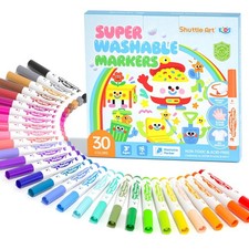 Super Washable Markers, 30 Colors Broad Line Conical Tip Markers for Kids, Ul
