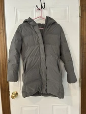 Uniqlo Gray Down Hooded Puffer Jacket Short Coat Water Repellent - Women's Small