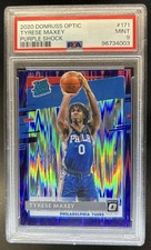 2020-21 Donruss Optic Tyrese Maxey Purple Shock Prizm RC Rated Rookie #171 PSA 9