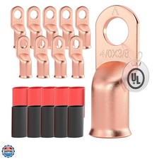 10 PCS Listed 4/0 AWG - 3/8" Battery Cable Lugs, Heat Shrink Ring Terminals ...