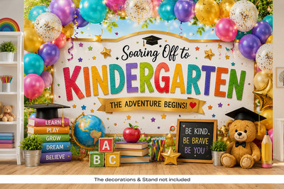 Kindergarten welcome Graduation Photo Backdrop Elementary 1st School Balloon