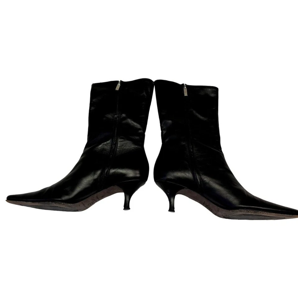 Banana Republic Botas Mujer 6.5 Negro Punta Gatito Corto Cuero Corsé Italia Foto 4 de 4
