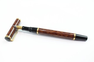 Vintage Waterman Leman Fountain Pen Writing 18ct Gold Nib Brown Lacquer