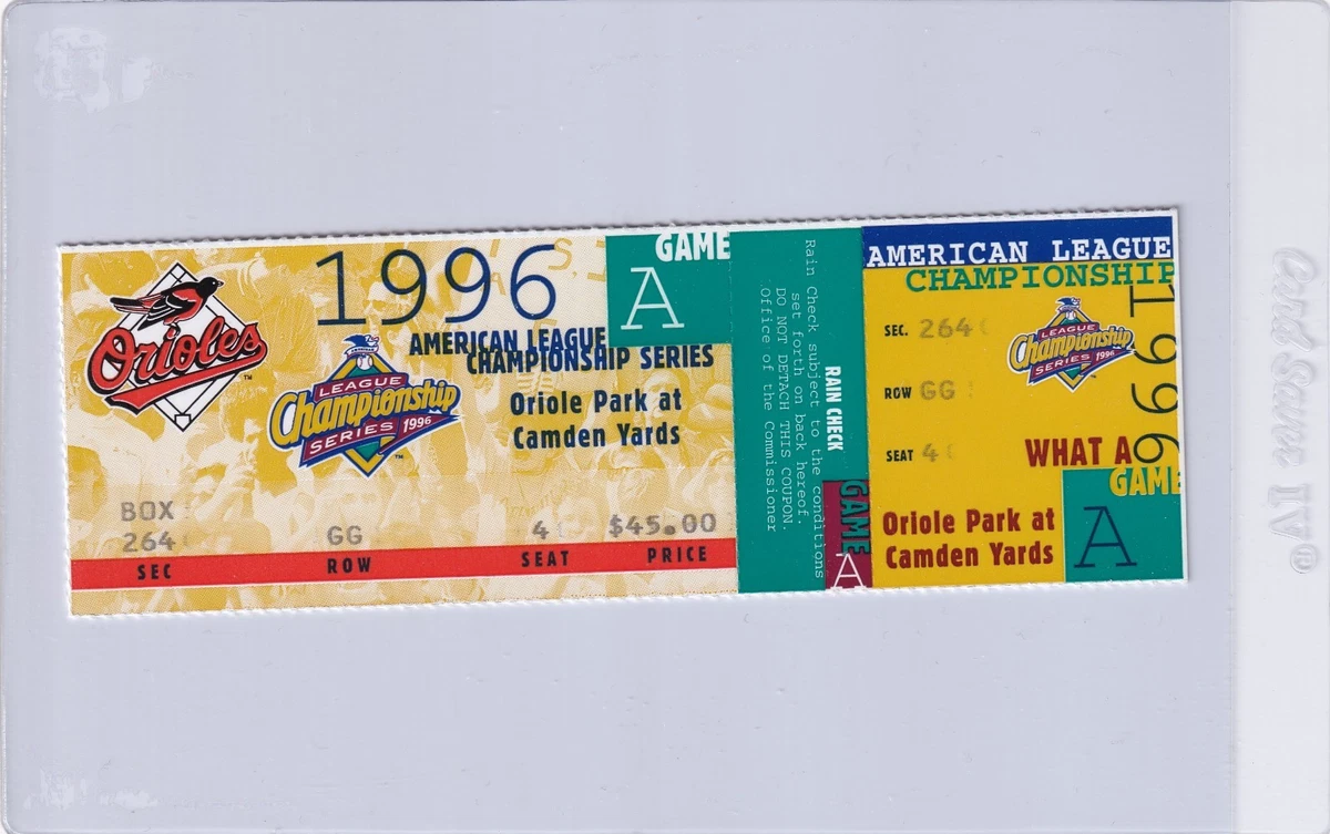 Baltimore Orioles Baseball 1996 Vintage Sports Ticket Stubs for
