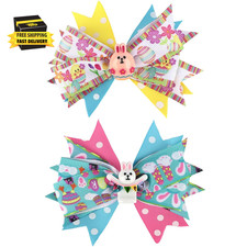 Hair Bows Clips for Girls, 2Pcs Colorful Bunny Print Bow Hair Clips, Easter Part