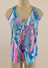 LILLY PULITZER MINKA Women 2XS Multi Out To Sea Sailboat Cotton Trapeze Tank Top