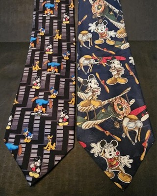 VTG Disney Mickey Unlimited Neck Tie Lot of 2 Goofy Pluto Fighter Pilot Airplane