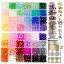 8mm Glass Beads for Bracelet Making kit,48 Colors 1450 pcs Clear Glass Beads ...